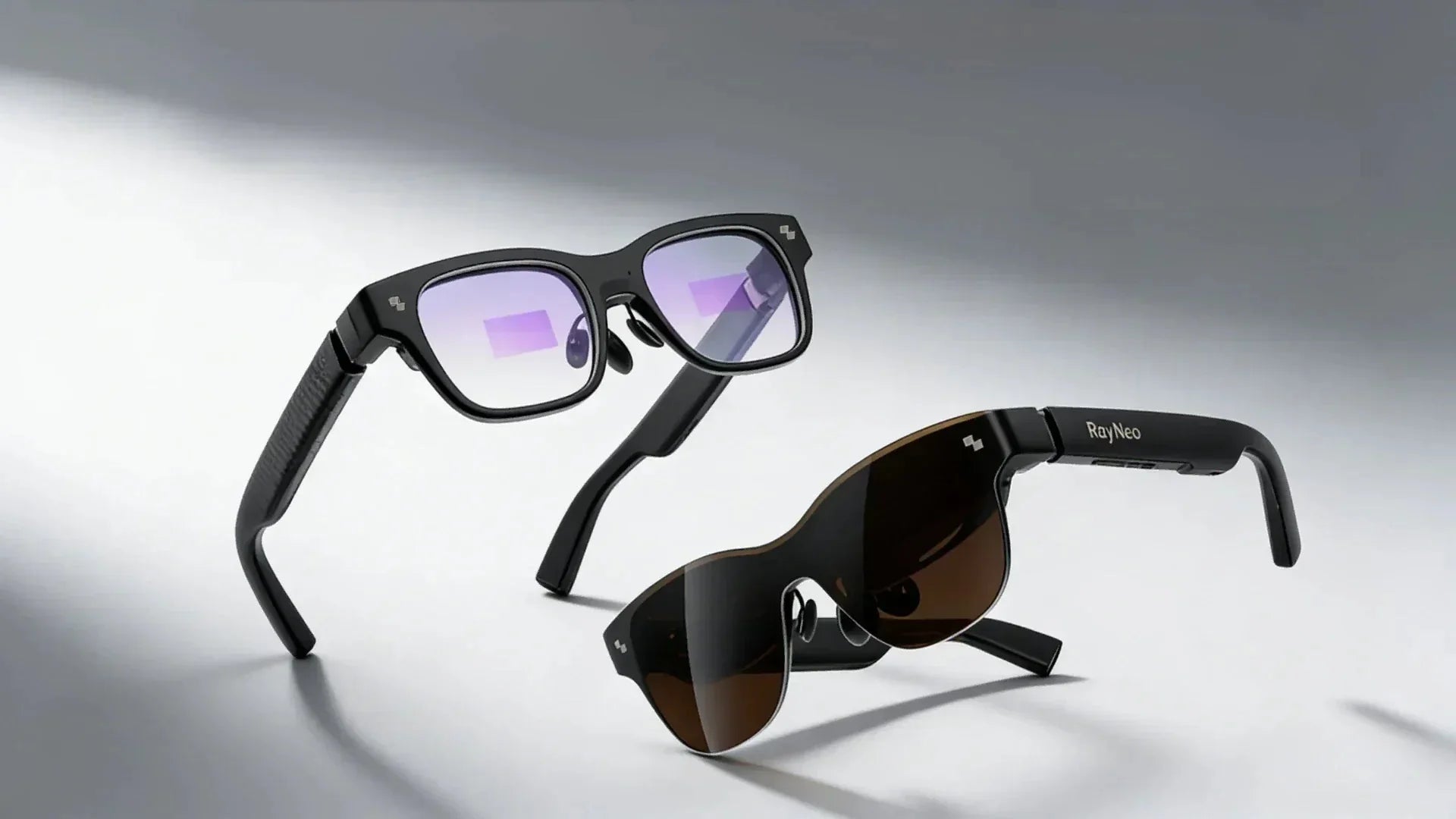 A person wearing sleek smart glasses with an integrated camera lens on the frame.