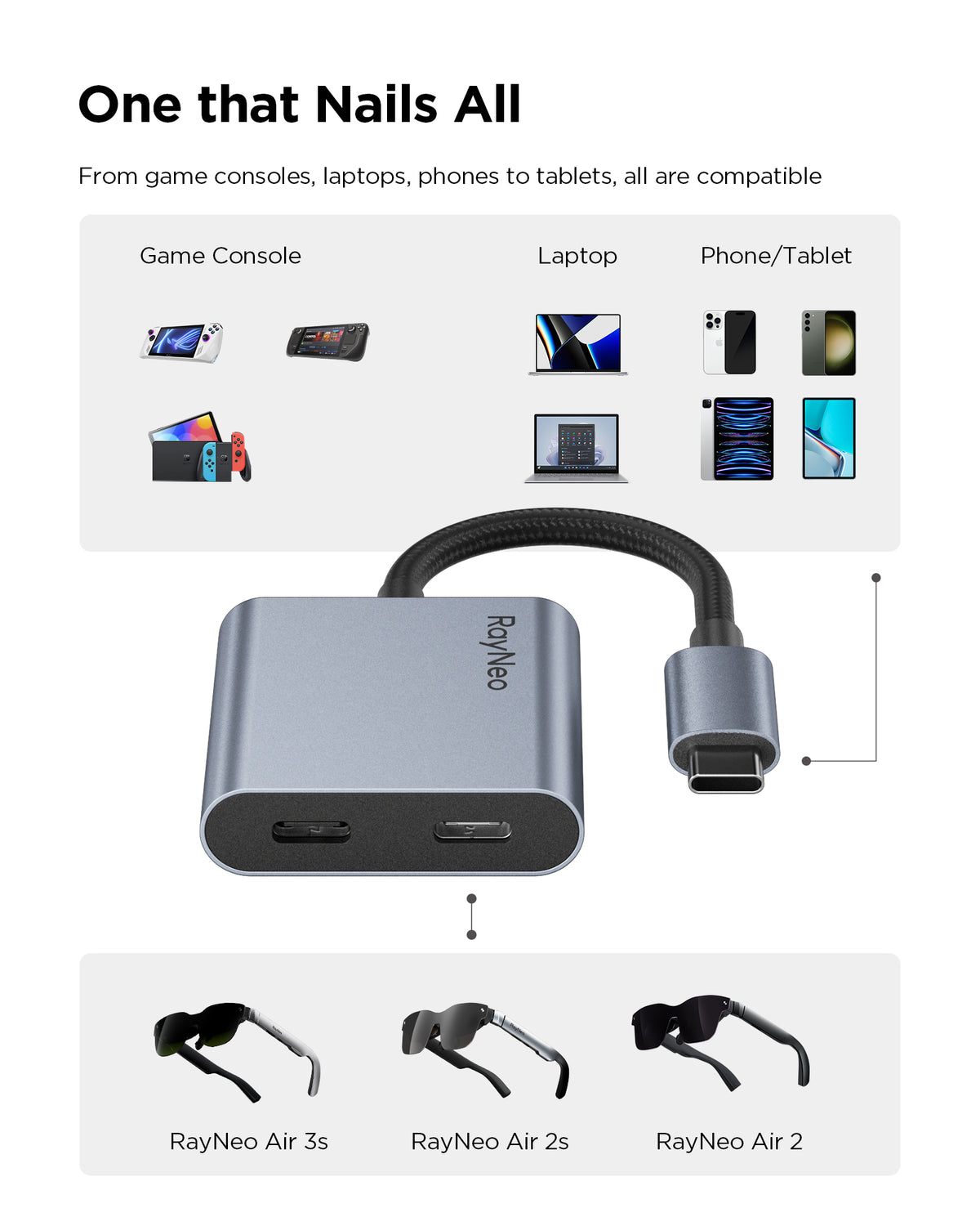 RayNeo USB-C to Glasses Charging Adapter - RayNeo